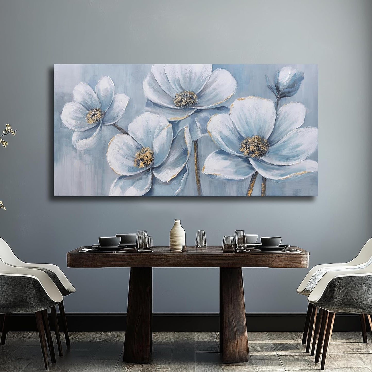 Belmrxne Flower Painting Blue Wall Art Modern Canvas Hanging Wall Decor Rustic Canvas Painting for Living Room Bedroom Dining Room Office Home Decor 24x48 inch