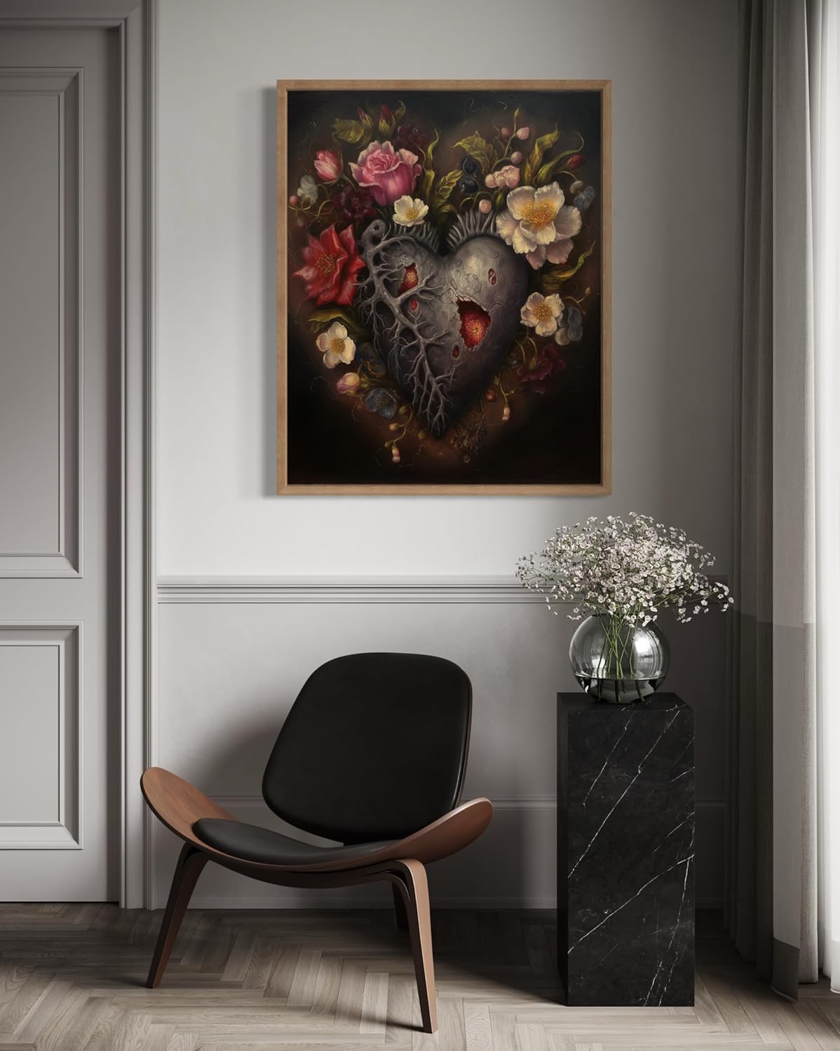 Gothic Heart Poster Art Print, Halloween Scary Vintage Wall Art Academia Spooky Painting Decoration for Horror Prints, Posters Bedroom Decor 89 (Gothic Heart, 11 x 14 inches, Wood Frame)