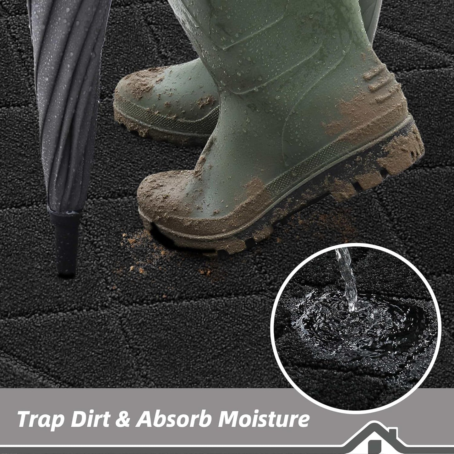 BEQHAUSE Dirt Trapper Door Mat 24" x 36", Doormat Non-Slip Entryway Rugs Washable, Dog Door Mat Stain Resistant and Absorbent Welcome Floor Mat for Front Back Door, Muddy Wet Shoes & Paws, Black