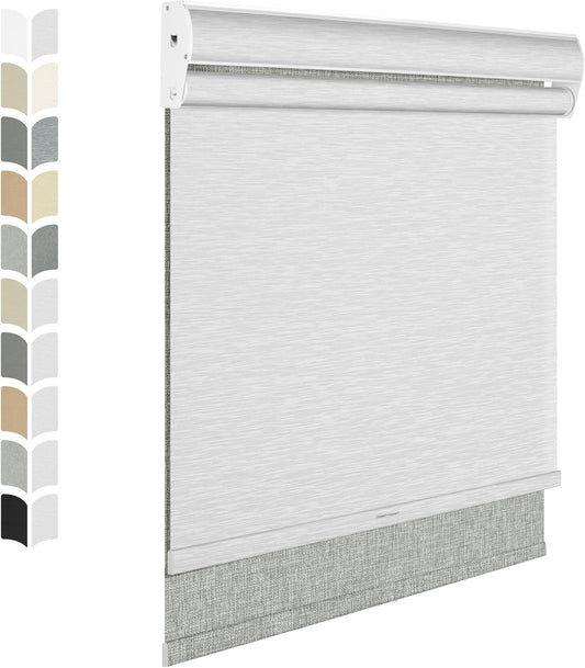 BERISSA Cordless Dual Roller Shades with Cassette Valance, Double Window Shades Blackout and Light Filtering, Day and Night for Home Office Door. Linen Grey and White. 72 W x 80" H