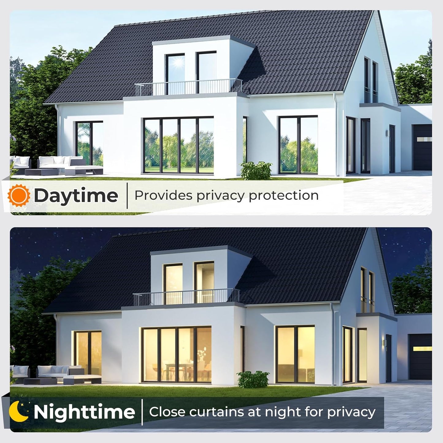 DOWELL Window Privacy Film, One Way Window Tint for Home, Static Cling Anti UV Sun Blocking Reflective Mirror Film, Heat Control See Out Not in Glass Tinting, Silver, 23.6" x 118"