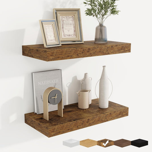 fuqing Floating Shelves for Wall, Bathroom Shelf Wall Mounted for Storage, Shelves with Invisible Bracket for Bedroom, Kitchen, Living Room, Farmhouse Small Book Shelf, 16 Inch Set of 2, Rustic Brown