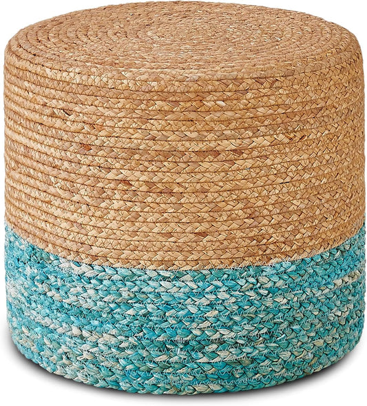 Cplxroc Ottoman Poof, Natural Seagrass Poufs, Hand Weave Round Footstool, Pouffe Accent Chair, Home Decorative Seat, Boho Deco Floor Chair for Living Room, Bedroom (18inch 68LK)