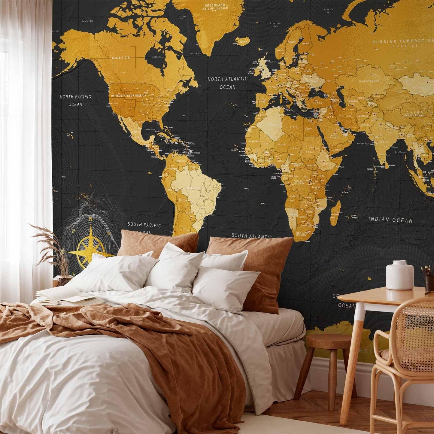 artgeist Premium Wall Mural World Map 157x110 in - XXL Non-Woven Wallpaper Fleece Wall Decor Photo Print Picture Image Design Home Map of The World k-A-0130-a-a