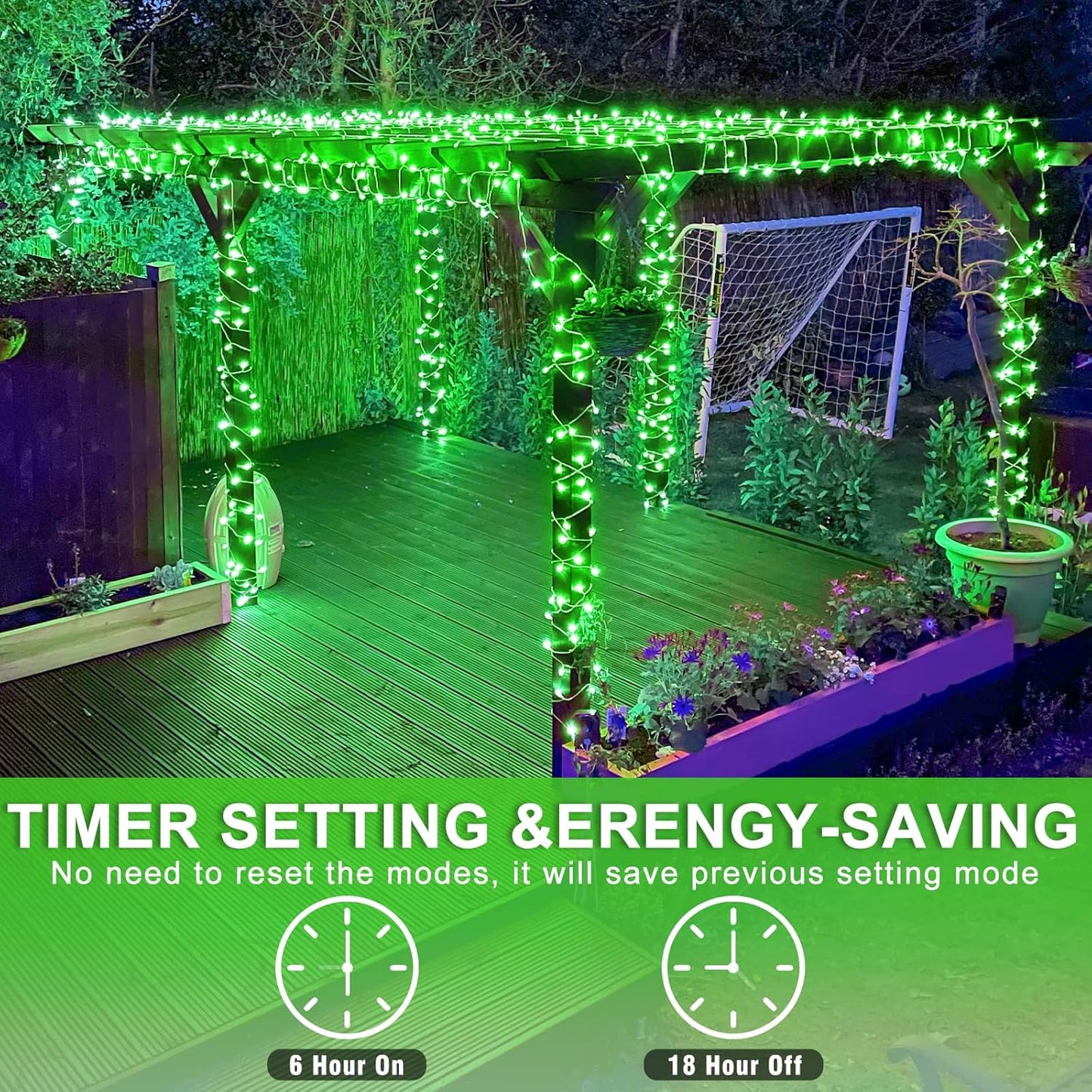 250 LED Green String Lights, 82ft Green Halloween Lights Outdoor Clear Wire 8 Modes Plug in Waterproof Christmas Twinkle String Light for Indoor Room Tree Christmas Party Halloween Decorations