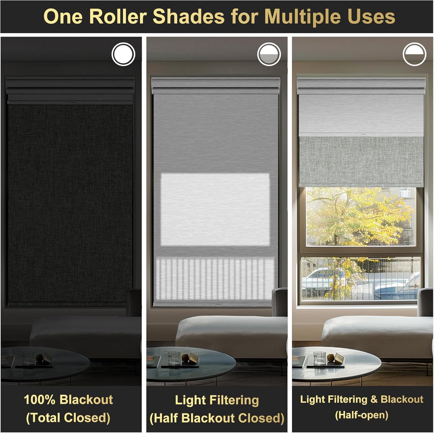 BERISSA Cordless Dual Roller Shades With Cassette Valance, Blackout and Light Filtering, Day and Night for Home Office Door - Linen Grey and White, 53 W x 56" H