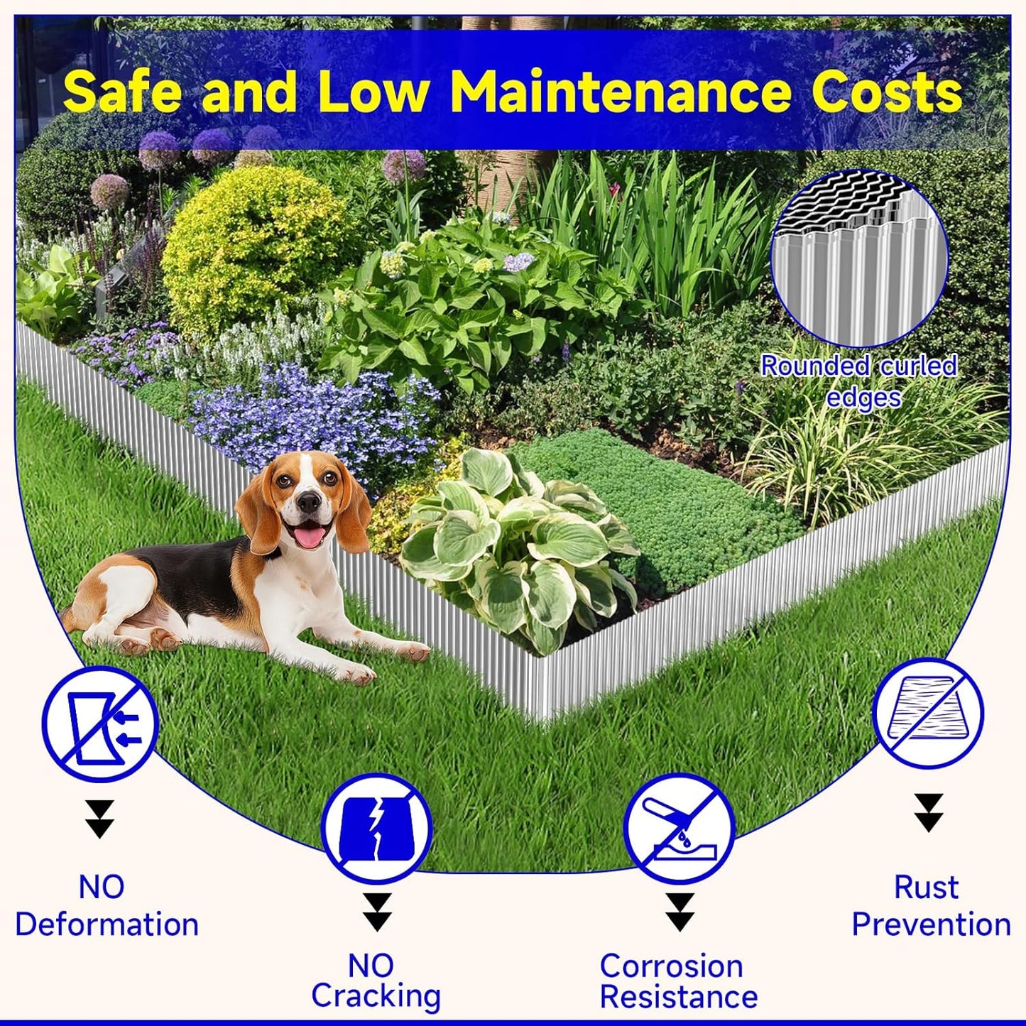 Corrugated Garden Edging, 12"×10Ft Galvanized Steel Landscape Edging & Lawn Edging Border, Metal Garden Border for Flower Beds, Garden，Lawn，Raised Beds & Tree Surrounds (Silver)