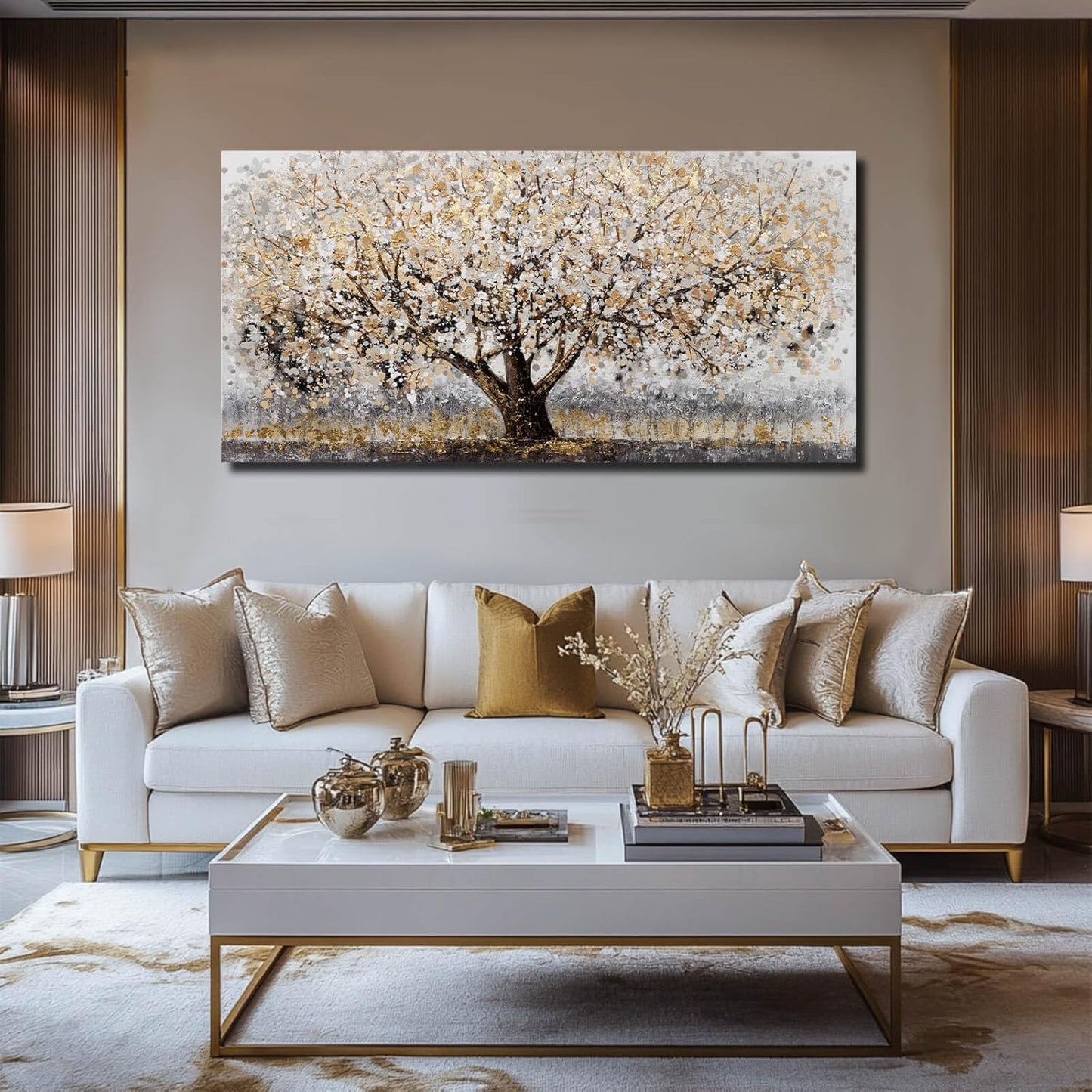 Gold Wall Decor Large Framed Canvas Art for Living Room Vintage Botanical Pictures Office Poster Prints Artwork Paintings for Home Hotel 29”x58”