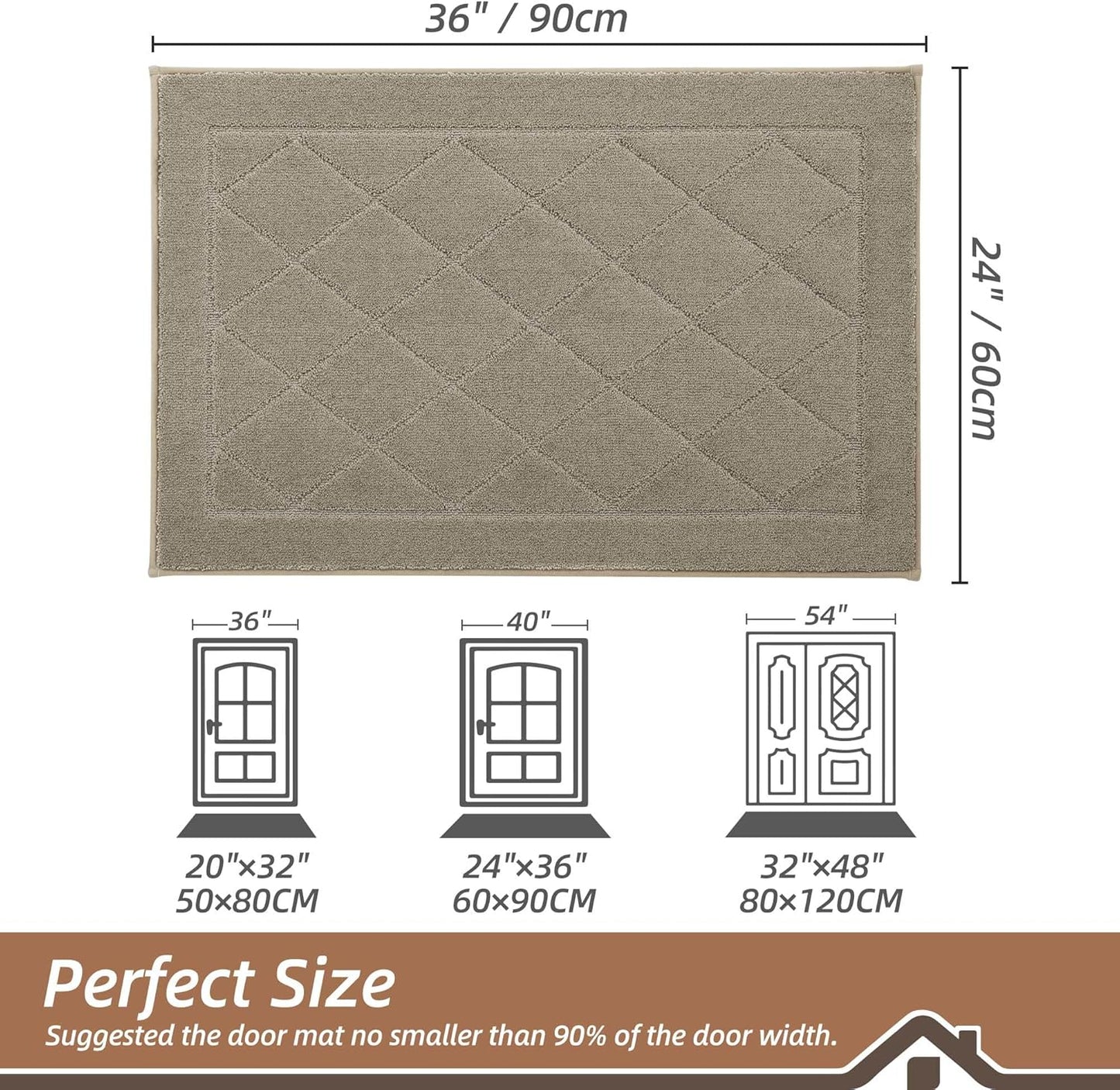 BEQHAUSE Dirt Trapper Door Mat 24" x 36", Doormat Non-Slip Entryway Rugs Washable, Dog Door Mat Stain Resistant and Absorbent Welcome Floor Mat for Front Back Door, Muddy Wet Shoes & Paws, Beige