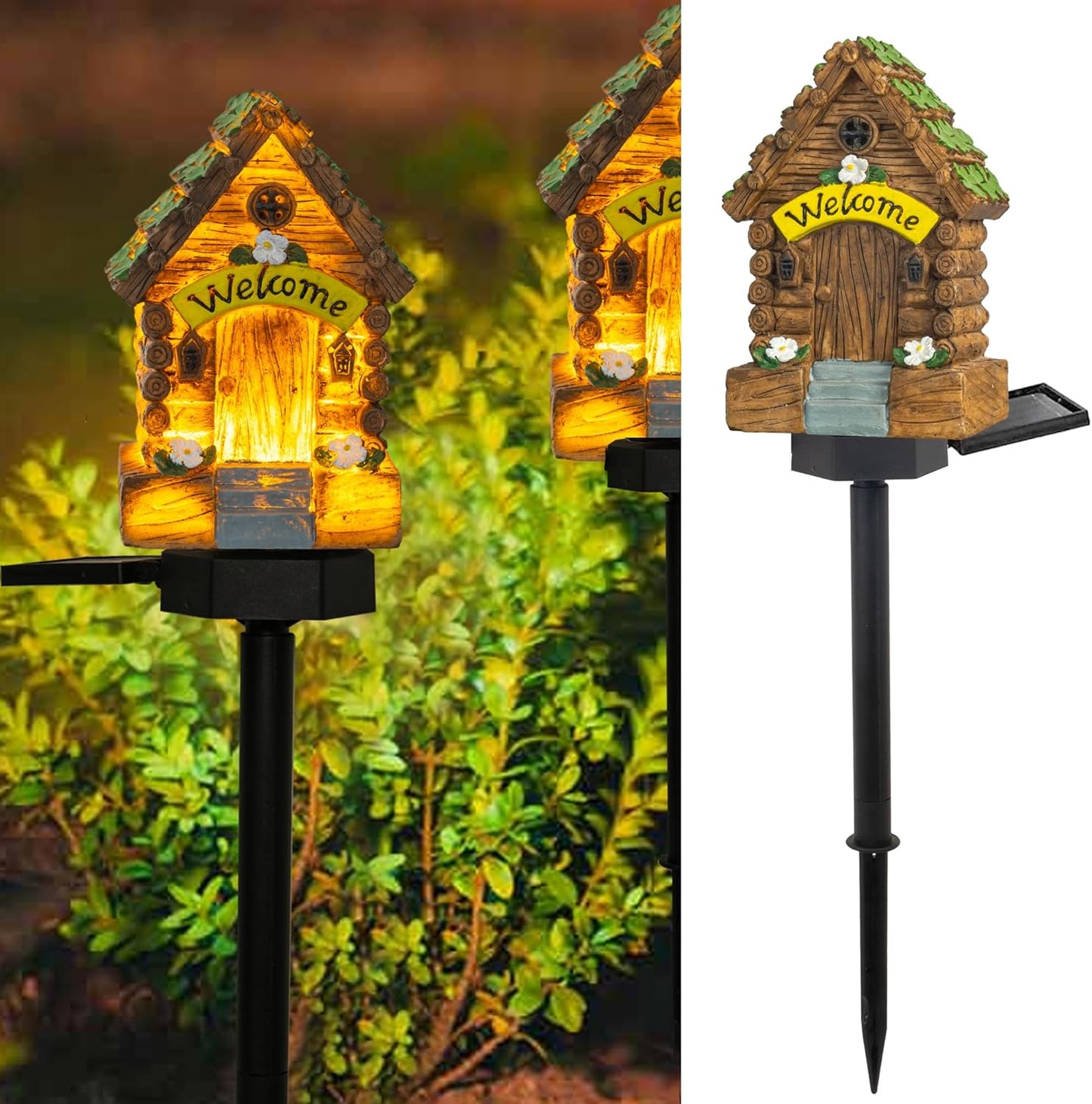 Dazzle Bright Fairy Garden House, 16" Glow in The Dark Cottage with Solar LED Light, Beautiful Miniature Garden Decoration for Indoor or Outdoor Gardens