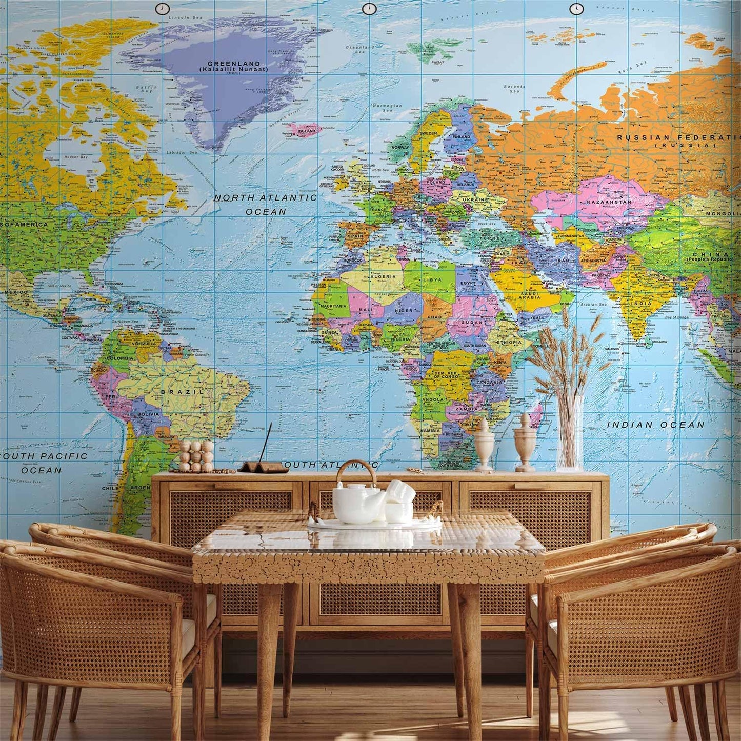 artgeist Premium Wall Mural World Map 197x110 in - Non-Woven Wallpaper Fleece Wall Decor Photo Print Picture Image Design k-A-0094-x-a