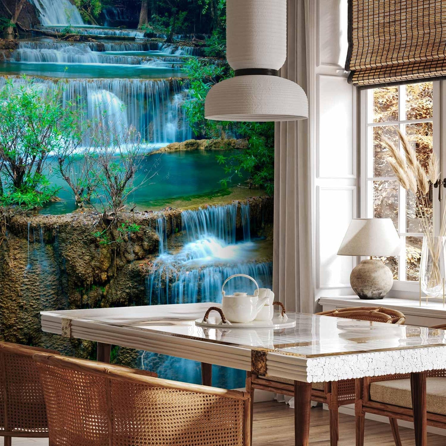 artgeist Wall Mural Peel and Stick Waterfall Landscape 212x98 in - XXL Self-Adhesive Corner Wallpaper Removable Large Sticker Foil Angle Wallpaper Wall Decor Print Forest Nature Tree c-B-10073-a-a