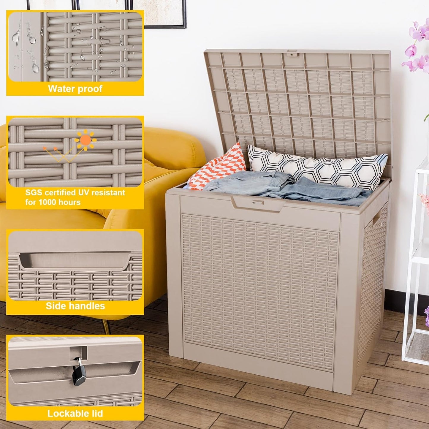 31 Gallon Outdoor Deck Box,Storage Lockable Waterproof Patio Furniture,Garden Tools,Cushions,Pool Accessories Outside Storage Resin Box(Grey)