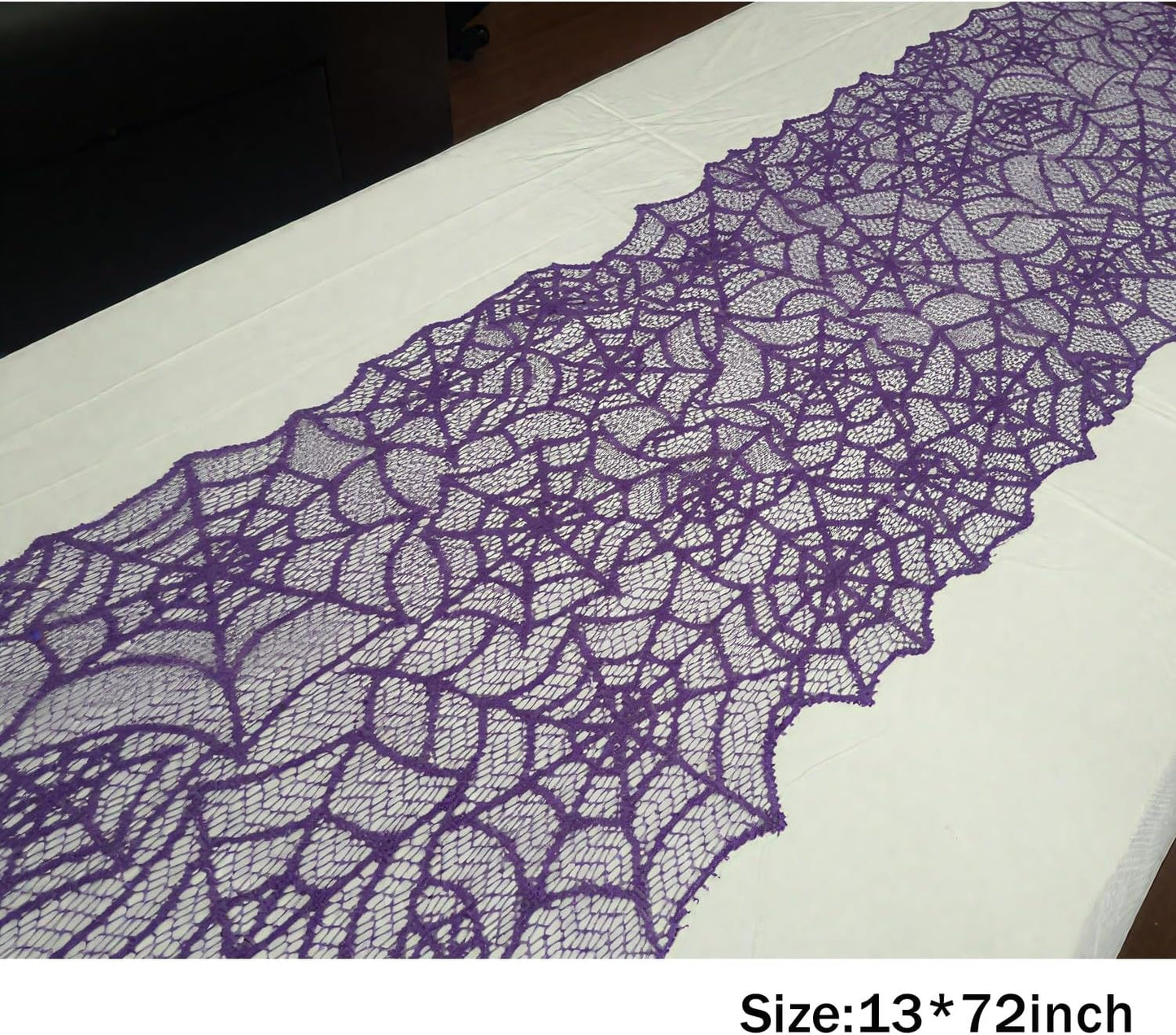 1-Pack Halloween Table Runner, Purple Spider Web Lace Table Runner, Gothic Kitchen Decor, Fall-Themed Party Decorations, Spider Web Reusable Home Accent, 13 x 72 Inches