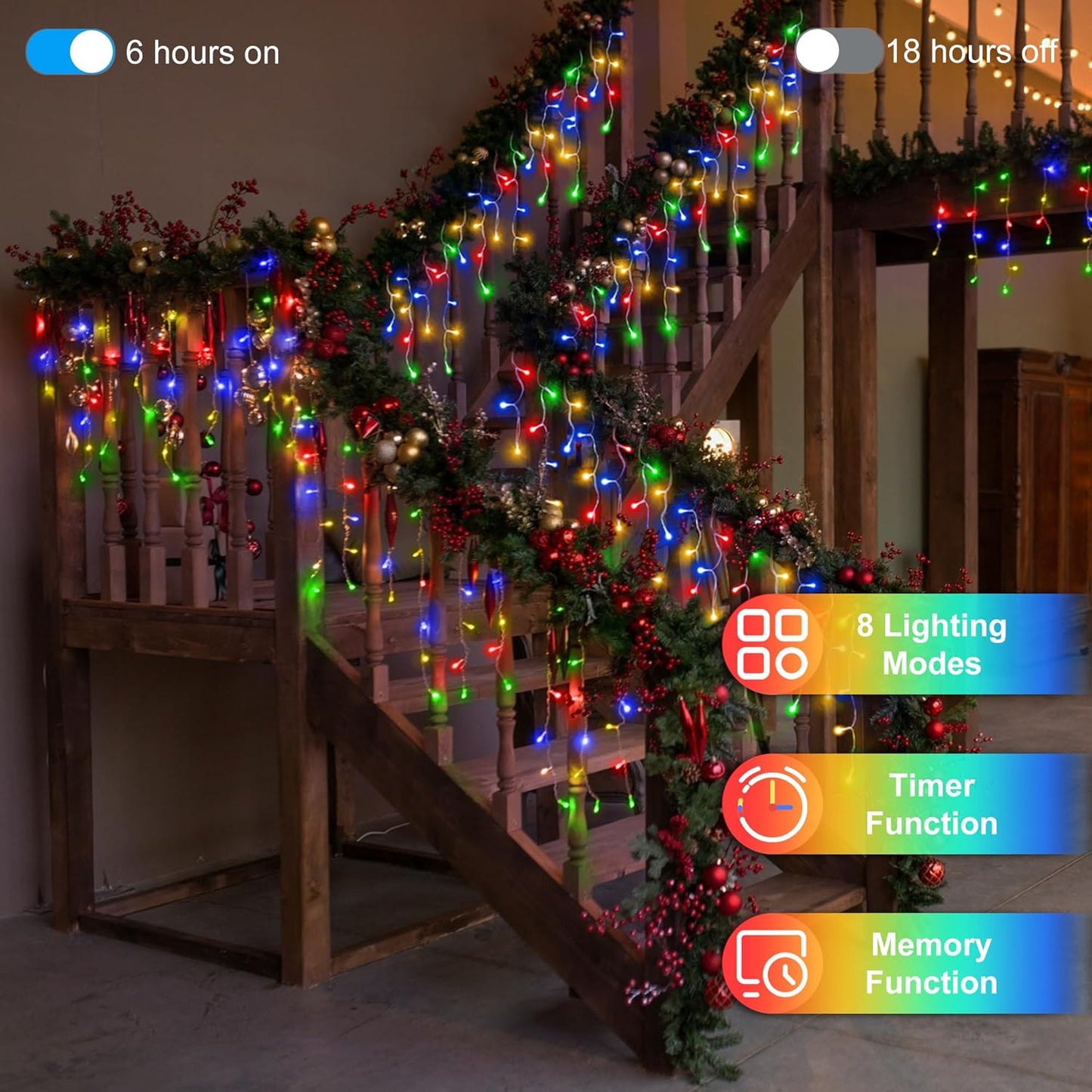 648 LED Christmas Lights with 144 Drops, 66ft 8 Modes Christmas String Lights Outdoor, Waterproof Christmas Decorations Fairy Lights with Timer Memory for Xmas Party Patio Window Fence Multicolor