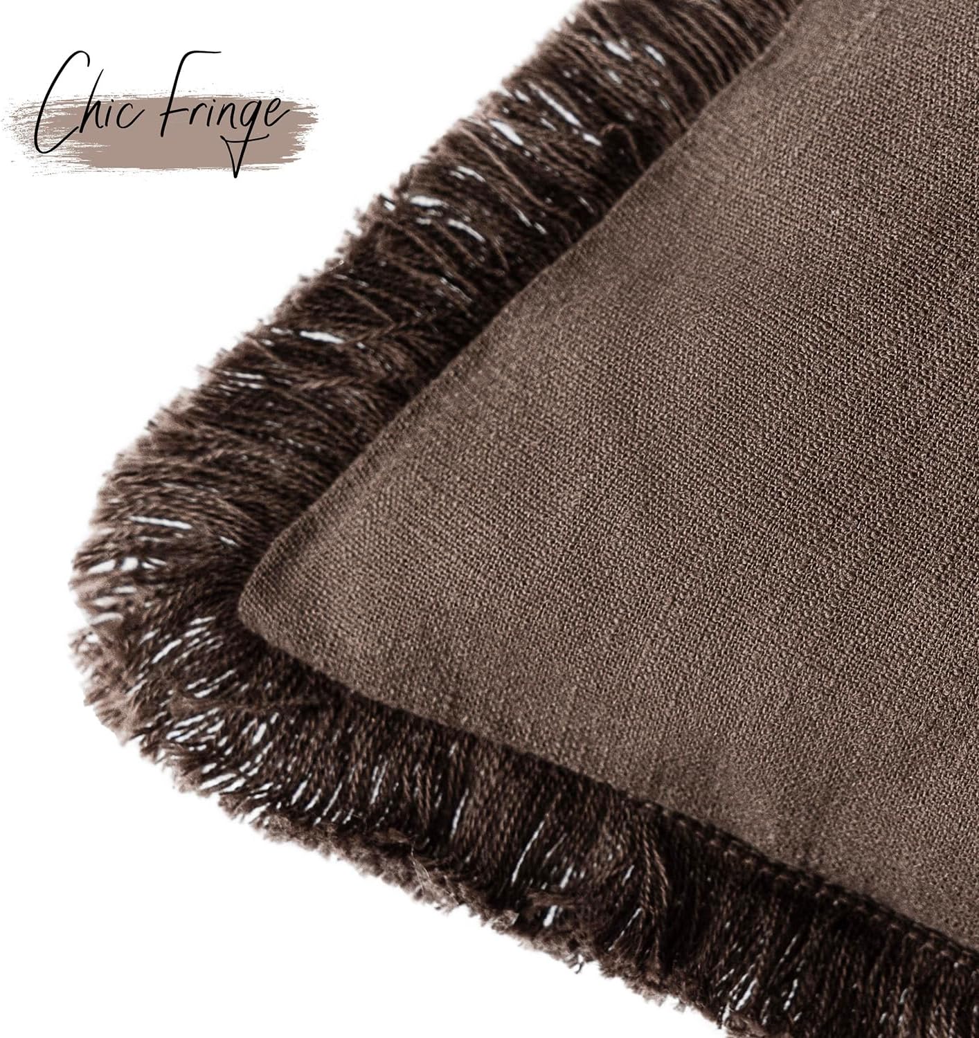 Foindtower Set of 2 Decorative Linen Fringe Throw Pillow Covers Boho Farmhouse Cushion Cover with Tassels Soft Accent Pillowcase for Couch Sofa Bed Living Room Home Decor,24×24 Inch,Reddish Brown