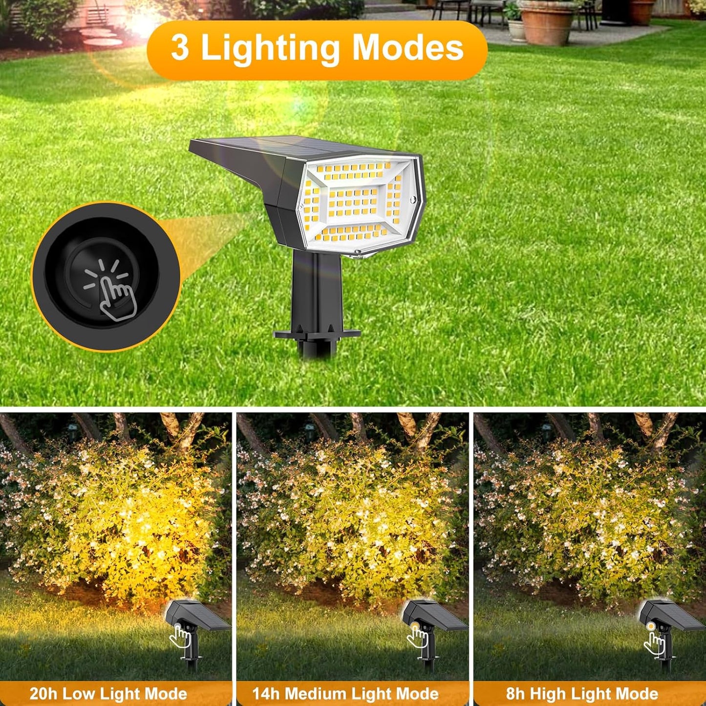 Fabrito 72 LEDs Solar Spot Lights Outdoor Waterproof, 3 Modes Landscape Spotlights, Dusk to Dawn Solar Powered Flood Wall Lights for Outside, Solar Garden Lights for Yard Porch 10 Pack (Warm White)