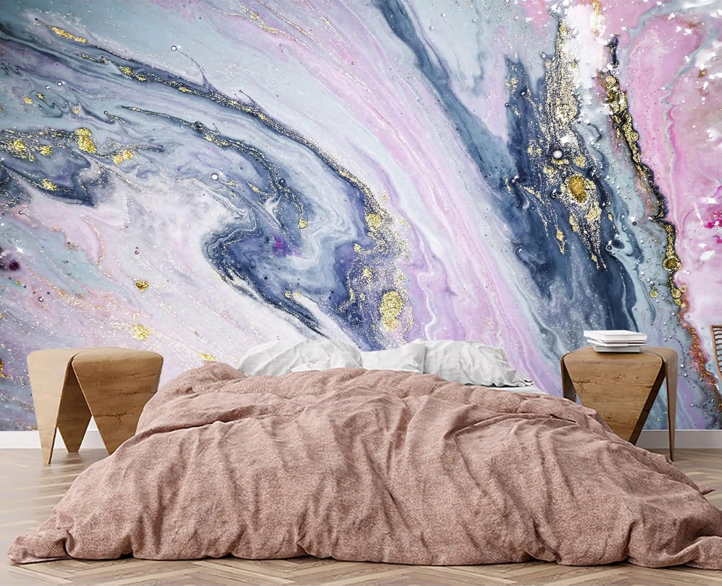 Gilding Marble Pink Wall Mural Wallpaper for Bedroom 103" x 69"