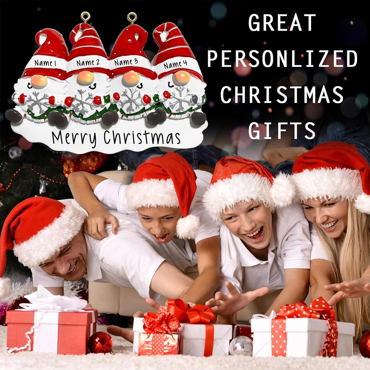 2025 Personalized Christmas Ornaments Family of 2/3/4/5/6,Custom Christmas Gnome Ornaments Deorations with Names,Customized Xmas Ornament Tree Deorations,Personalized Xmas Ornament Gifts