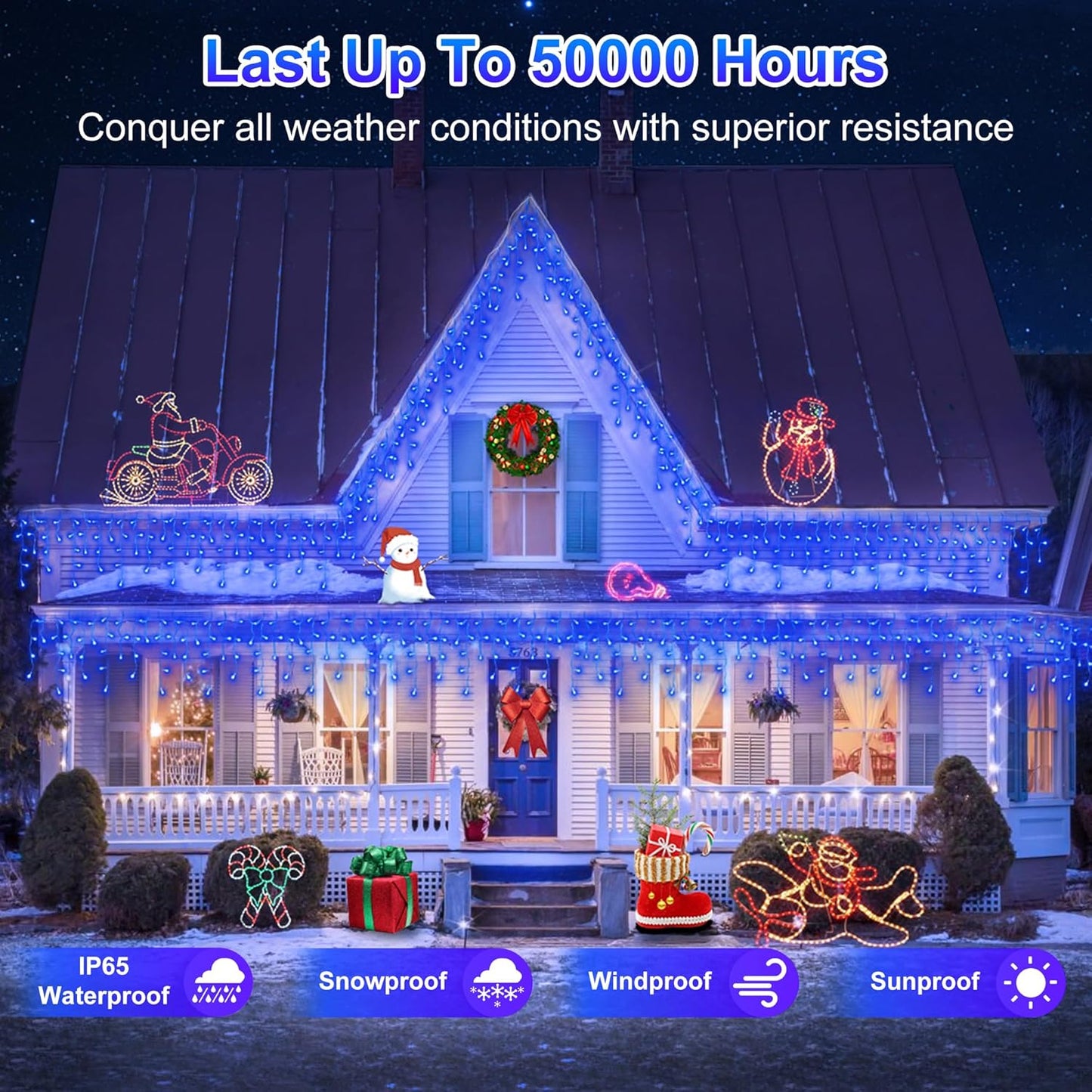 648 LED Christmas Lights with 144 Drops, 66ft 8 Modes Christmas String Lights Outdoor, Waterproof Christmas Decorations Fairy Lights with Timer Memory for Xmas Party Patio Window Fence Blue
