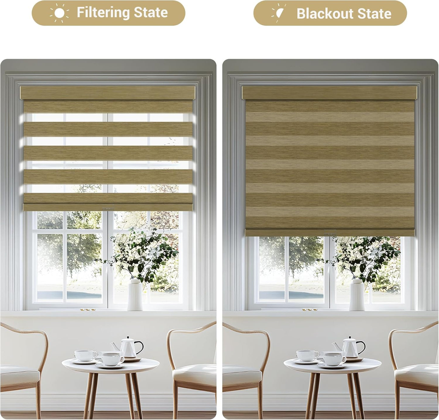 Cordless Zebra Blinds for Windows, Blackout Interior Blinds,Easy to Install,UV Protection,for Offices and Home,Custom Roller Shades, Mousse Light Bown,40" W x 36" H