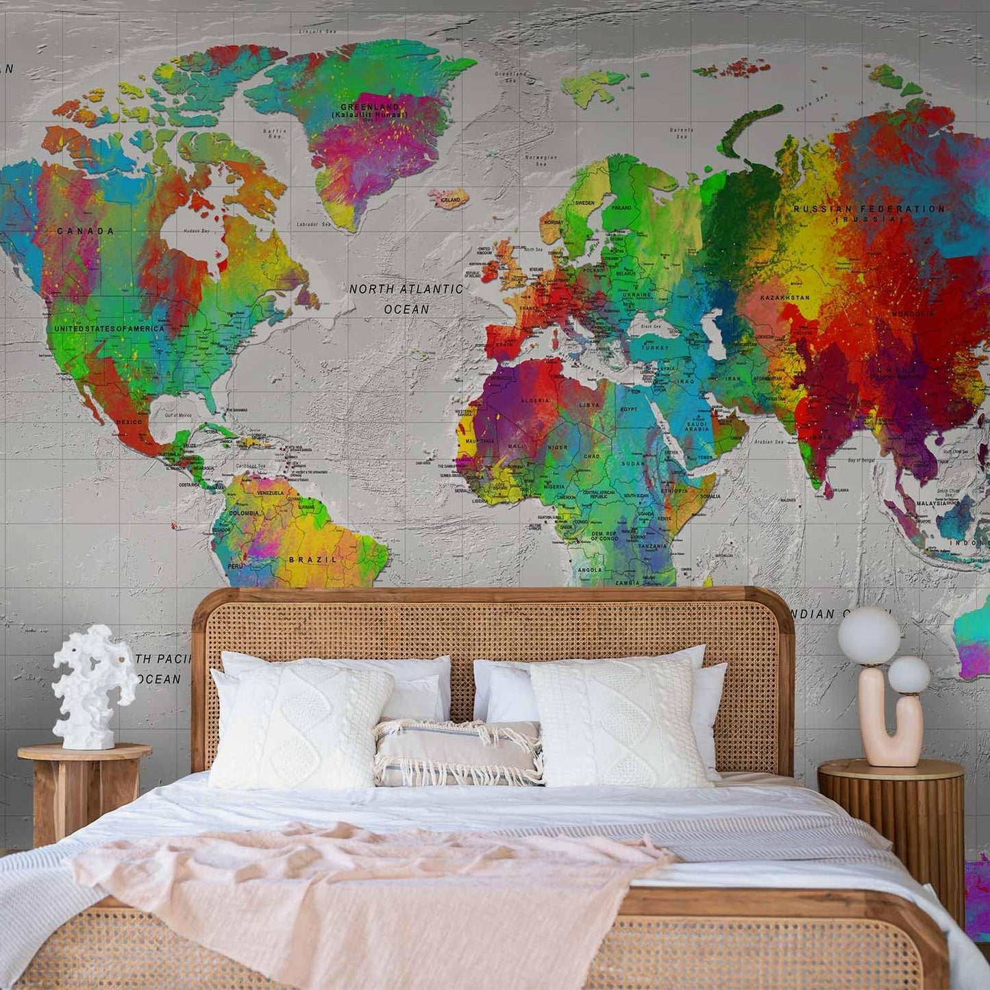 artgeist Wall Mural World Map 118x83 in - XXL Non-woven Wallpaper Fleece Wall Decor Photo Print Picture Image Design Home Map of the world k-A-0128-a-a