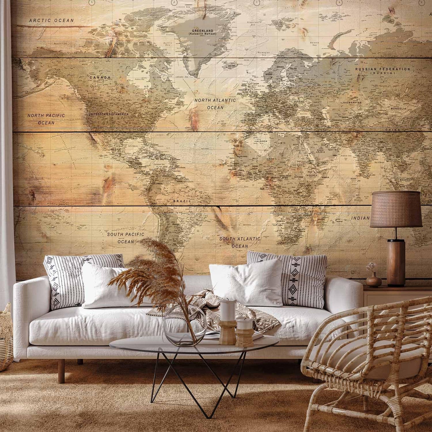 artgeist Premium Wall Mural World Map 177x124 in - XXL Non-Woven Wallpaper Fleece Wall Decor Photo Print Picture Image Design Home Map of The World k-A-0218-a-a