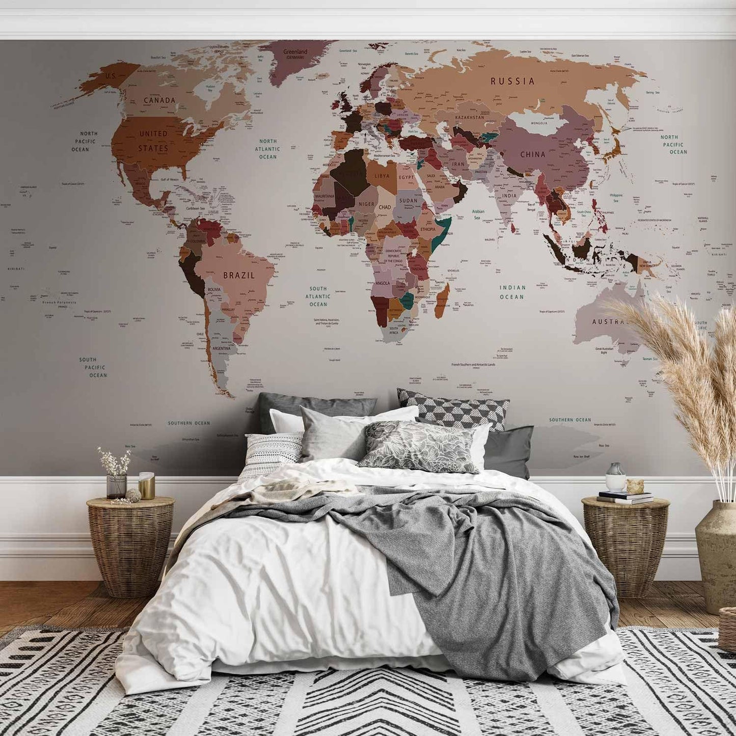 artgeist Wall Mural World Map 193x138 in - XXL Peel and Stick Self-Adhesive Wallpaper Removable Large Sticker Foil Wall Decor Print Picture Image Design Map of The World k-B-0001-a-d