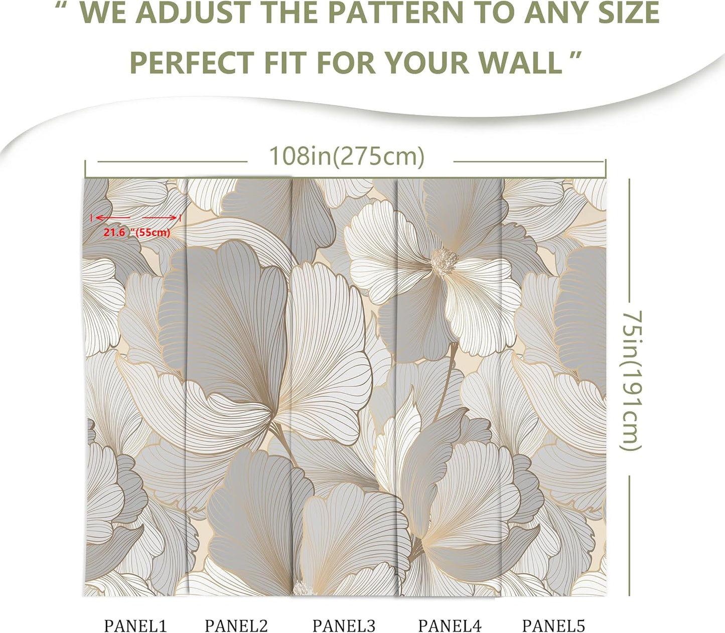 Grey and White Ginkgo Leaf Wall Mural Wallpaper for Bedroom Living Room (Not Peel n' Stick)
