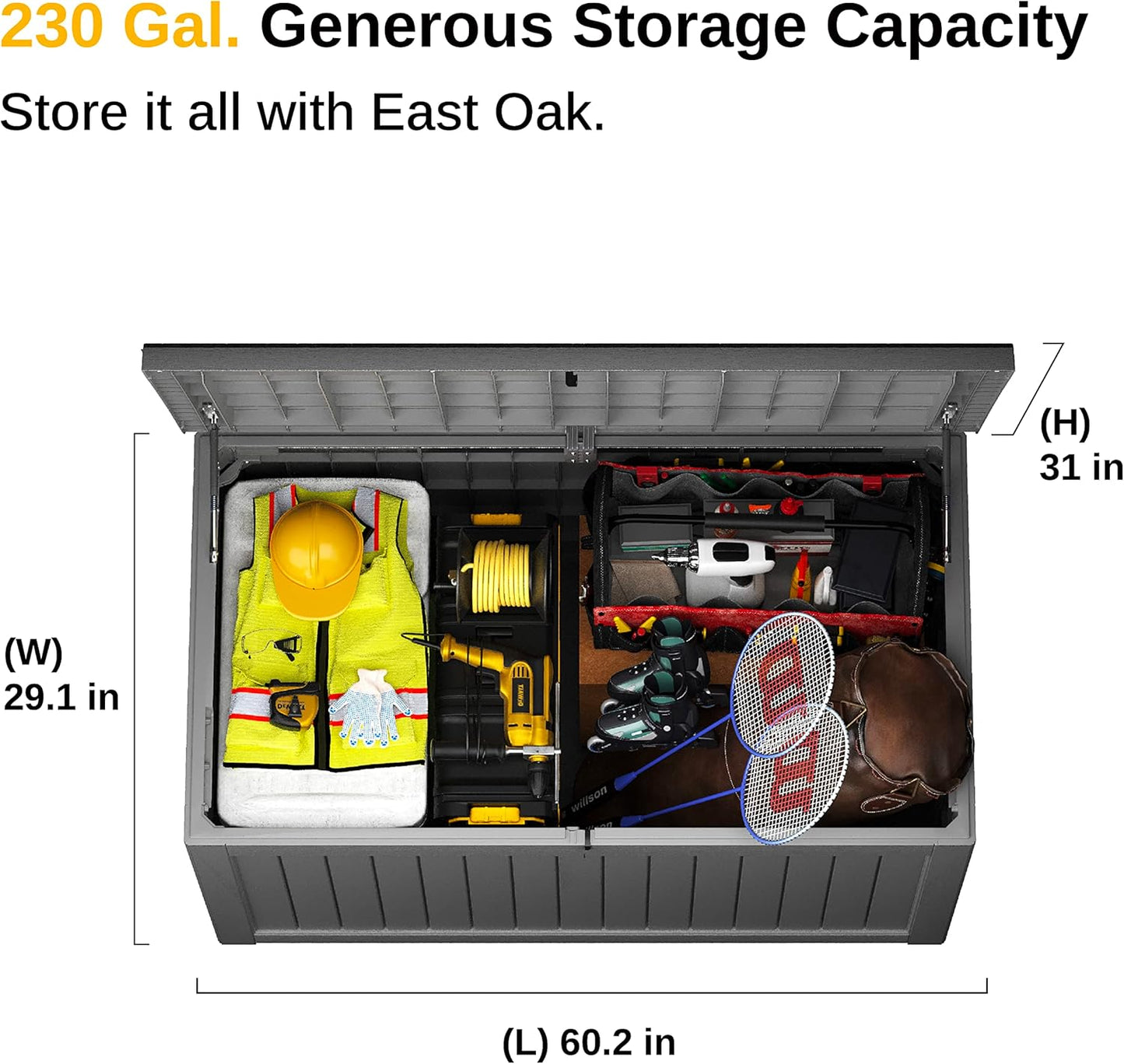 EAST OAK Outdoor Storage Box, 230 Gallon Deck Box,Grey - Lockable, Waterproof, UV-Resistant Large Storage Container for Patio Cushions & Garden Tools.