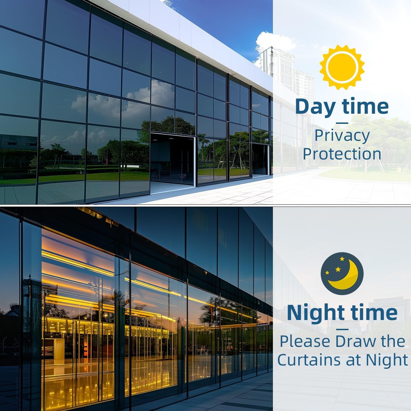 DUOFIRE One Way Window Film Privacy See Out Not in Heat Blocker Window Tint Reflective Mirror Windows Tinting Film for Home Static Cling Anti-UV Sun Blocking Windows Covering（Silver, 11.8x78.7in）