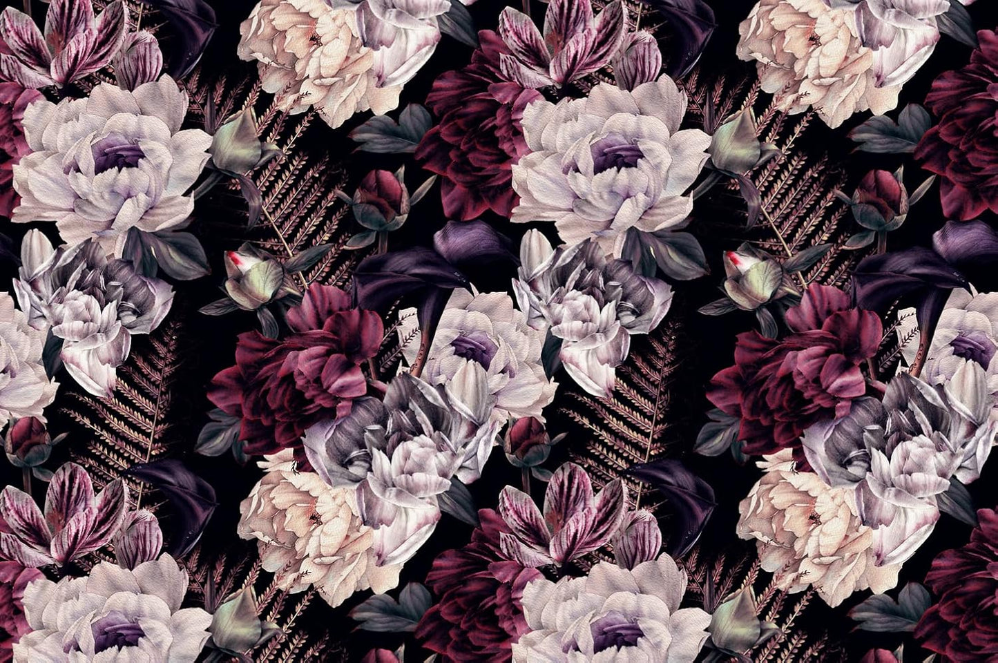 Floral Wallpaper Watercolor Dark Peony Flowers Mural Wallpaper for Bedroom Living Room (Not Peel n' Stick)