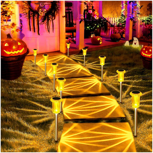 DenicMic Halloween Solar Lights Outdoor 10 Pack Orange LED Waterproof Yard Garden Patio Backyard Pathway Walkway Landscape Lawn Outside Fall Decorations Outdoor