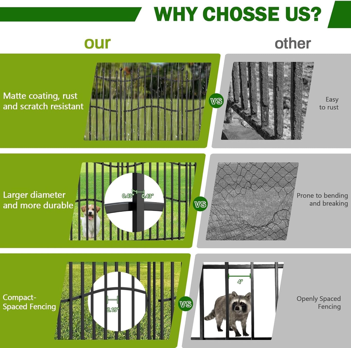 16 Panels Tall No Dig Garden Fence - 40in H x 36ft L 15 Panels + 1 Gate, Reinforced Square Tube Rustproof Animal Barrier, Decorative Metal Fencing for Yard & Outdoor Dog Pet Play Areas