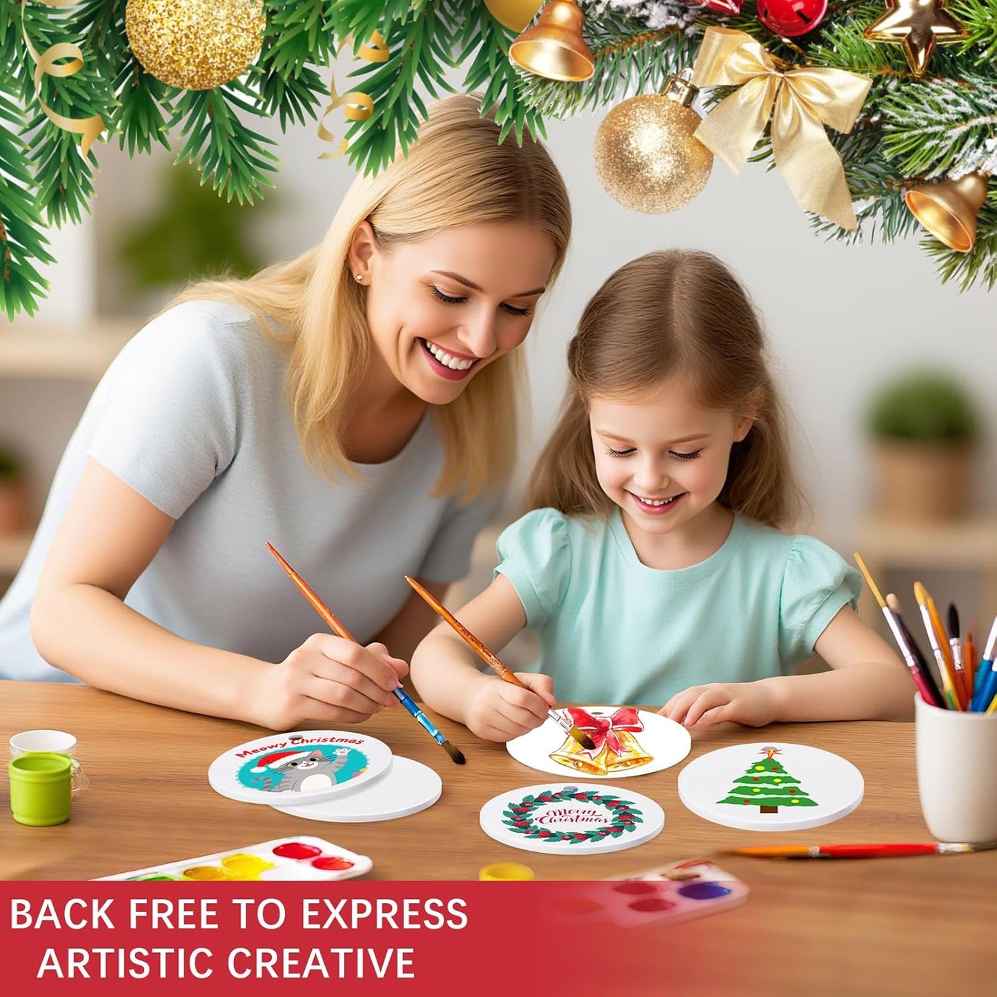 10 PCS Ceramic Sublimation Ornament Blanks Bulk 3 Inch White Round Crafts DIY Personalized Printed Christmas Home Porcelain Paintable Decorate