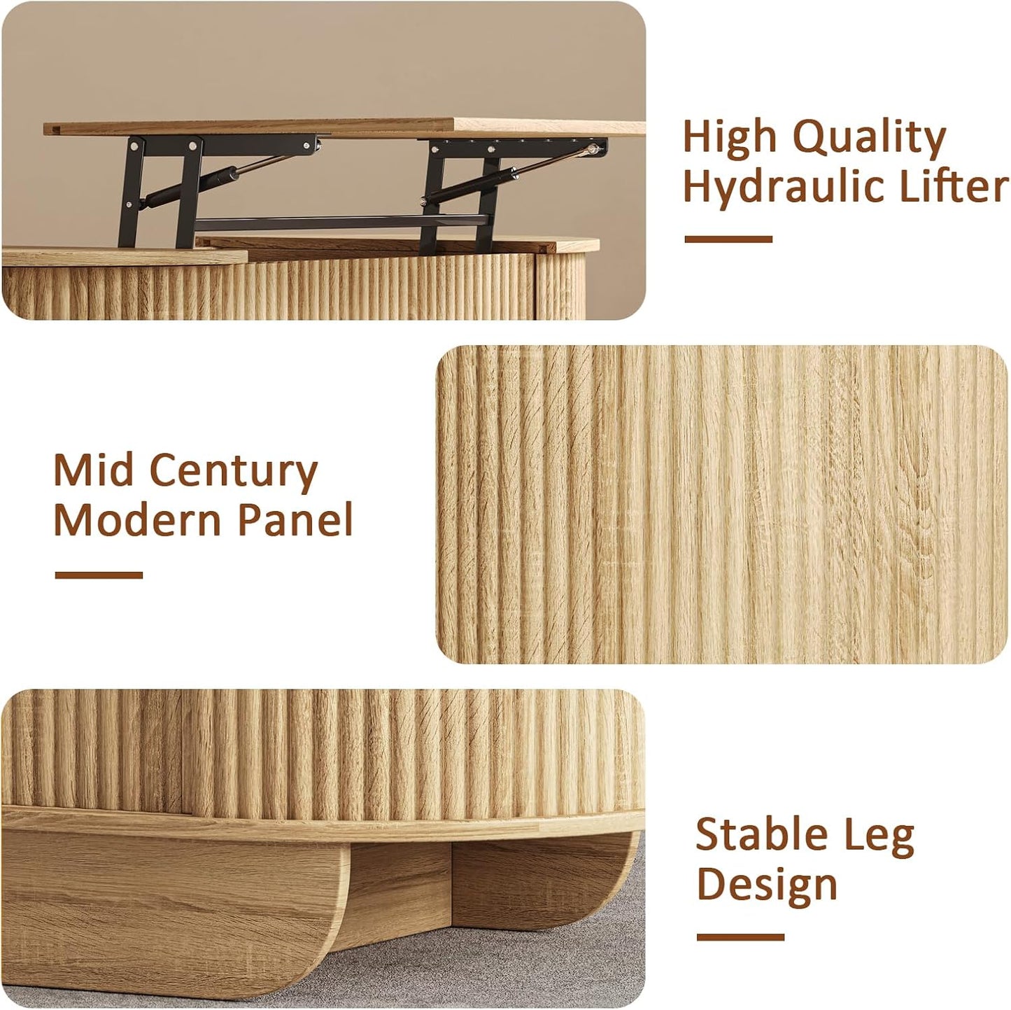 Fluted TV Stand and Coffee Table Set of 2,86.61'' TV Console for 55-85 Inch,Modern Entertainment Center with Large Storage Cabinet,Lift Top Coffee Table for Living Room, Bedroom, Natural