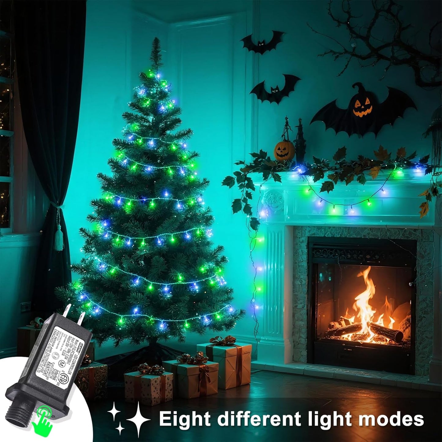 250 LED Blue Green Christmas Lights Outdoor Waterproof, 82ft Clear Wire Christmas Tree Lights 8 Modes Plug in Twinkle Fairy Lights for Indoor Christmas Bedroom Tree Decoration