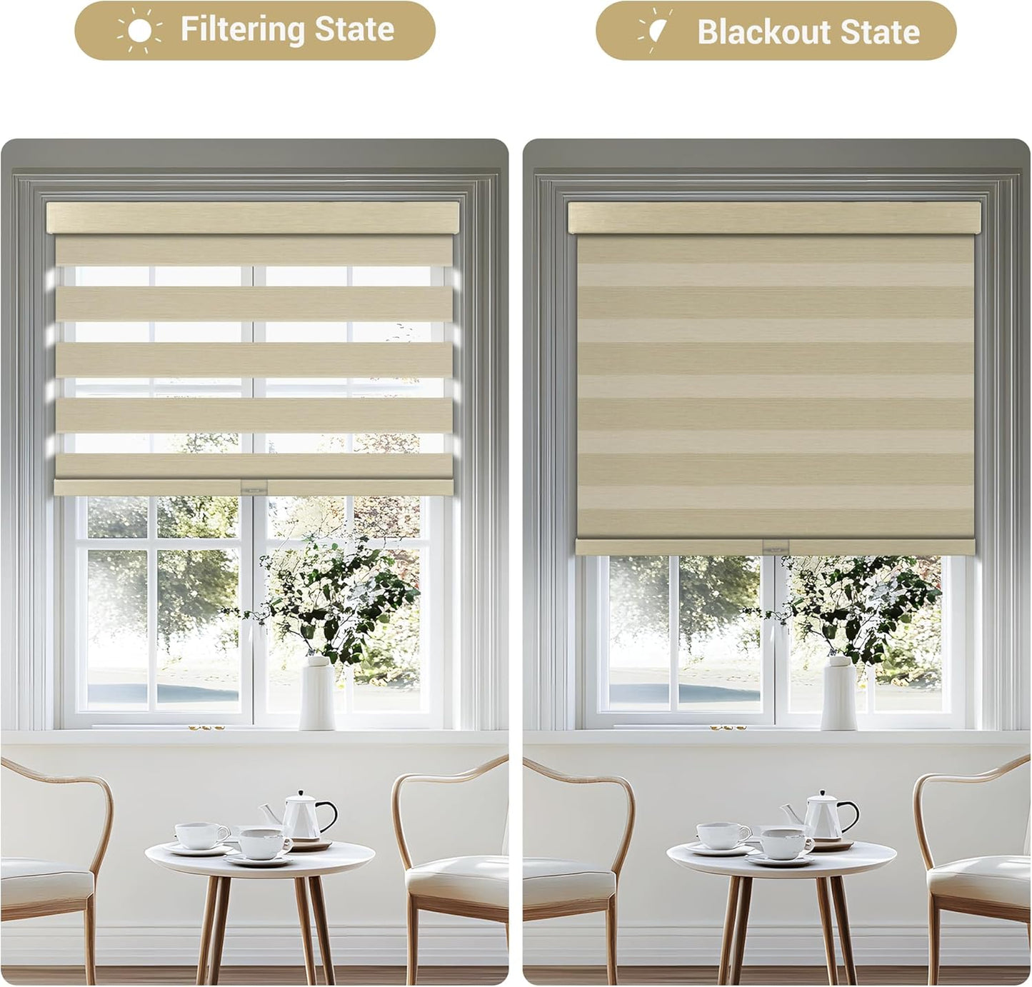 Cordless Zebra Blinds for Windows, Blackout Interior Blinds,Easy to Install,UV Protection,for Offices and Home,Custom Roller Shades, Mousse Beige,59" W x 88" H