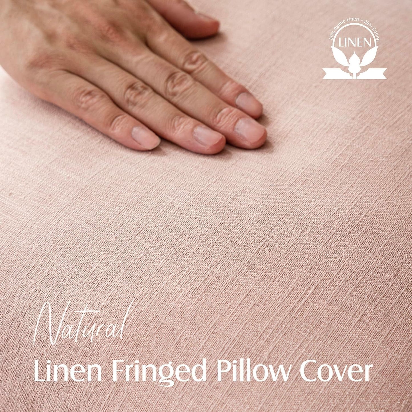 Foindtower Set of 2 Decorative Linen Fringe Throw Pillow Covers Boho Farmhouse Cushion Cover with Tassels Soft Accent Pillowcase for Couch Chair Sofa Bed Living Room Home Decor,16×16 Inch,Light Pink