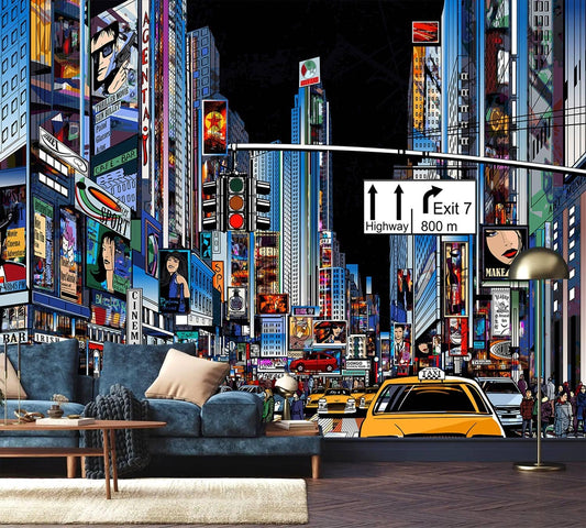 AFZEVEB-Hand-Painted New York City Wallpaper Wall murals for Bathroom 159"x107" (Not Peel and Stick)