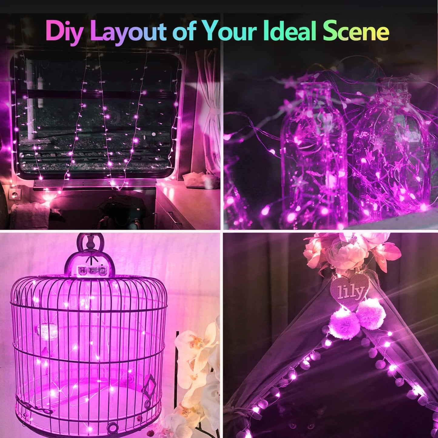 2 Pack 100LED Battery Operated Fairy Lights with Remote, 8 Modes LED String Lights with Timer, Dimmable, Memory Function, Waterproof Twinkle Lights for Outdoor Indoor Christmas Decor(Purple)