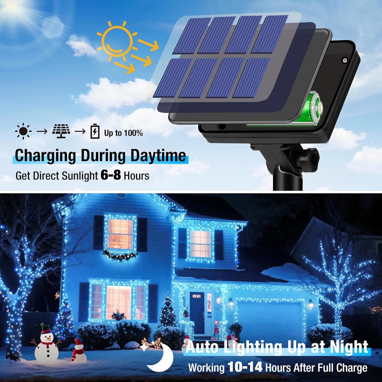 2 Pack Solar String Lights Outdoor - 160LED 66FT Solar Fairy Lights Waterproof 8 Modes, Copper Wire Solar Powered Twinkle Lights for Outside Tree Garden Christmas Wedding Party Decor (Blue White)