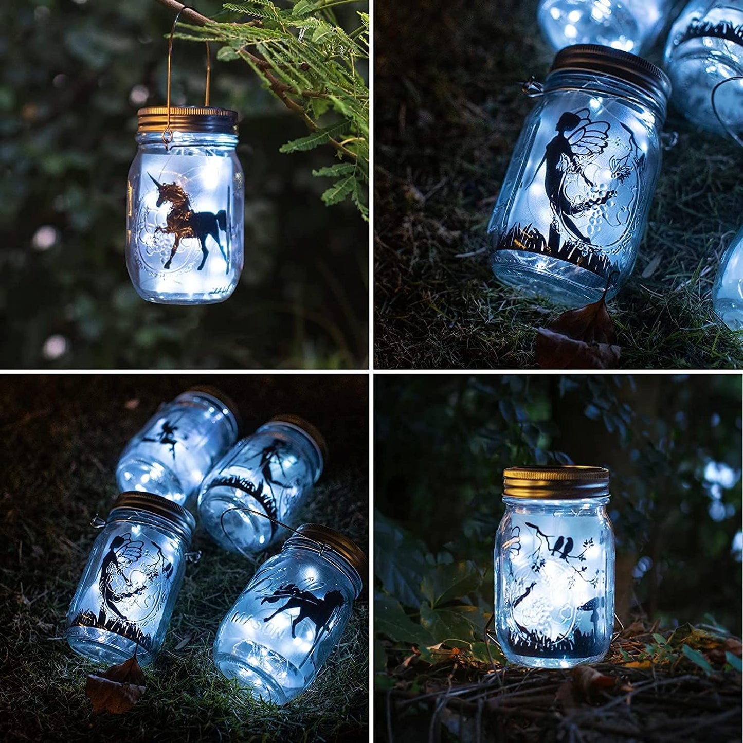 8 Pack Fairy Star Firefly Jar Lids Lights,Solar Fairy String Lids Lights（No Jars）,Waterproof Lantern Mason String Solar Lights with Hangers for Regular Mouth Jars Christmas Gifts(Cold White)