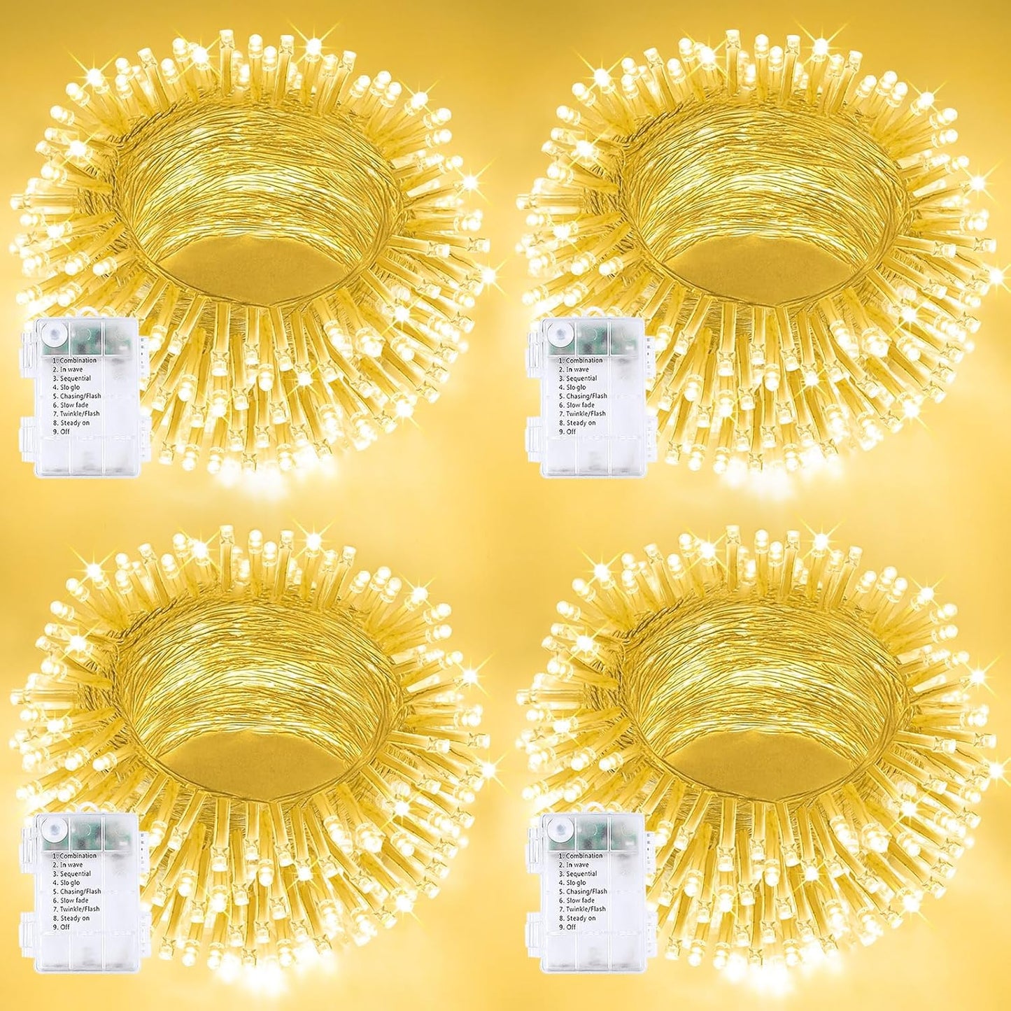 4 Pack String Lights Battery Operated with Timer, 132FT 400 LED Waterproof Battery Twinkle Lights, 8 Modes Fairy Light for Indoor Outdoor Party Bedroom Garland Tree Christmas Decorations (Warm White)