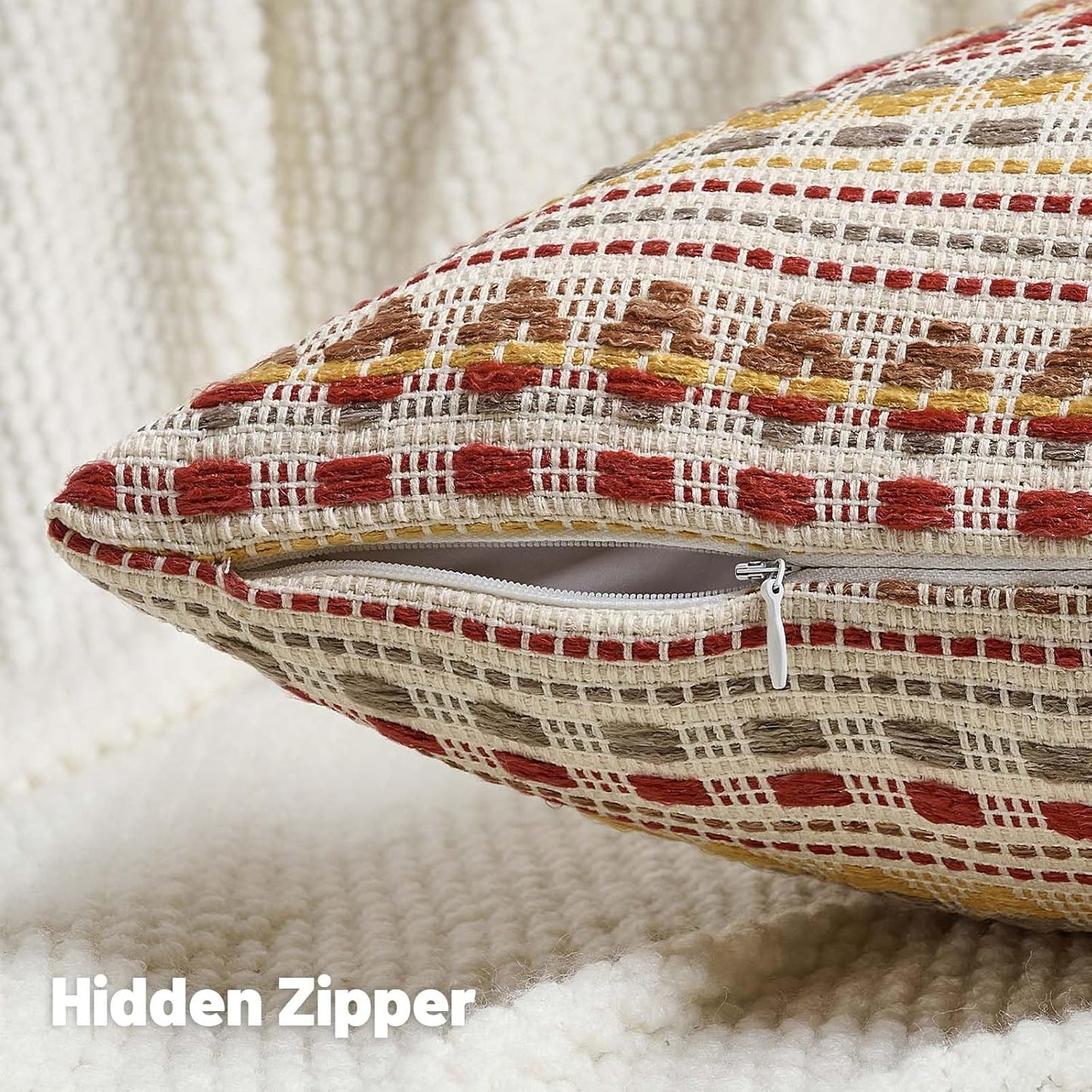 FUTEI Brown Red Decorative Throw Pillow Covers 12x20 Inch Set of 2,Soft Cozy Chenille Jacquard Textured Pillow Case,Boho Home Decor for Couch Bed Living Room