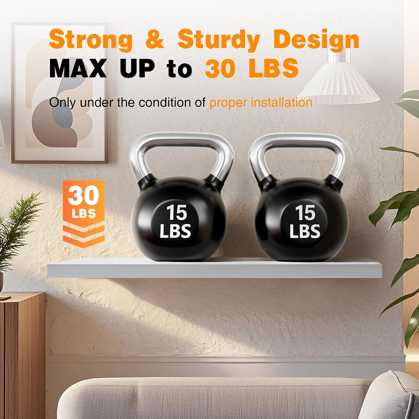 BAYKA Floating Shelves for Wall, 36 inches Long Wall Mounted Rustic Wood Shelves for Bathroom, Bedroom, Living Room, Kitchen, Office, Hanging Shelf for Books/Storage/Decor(White,Set of 2)