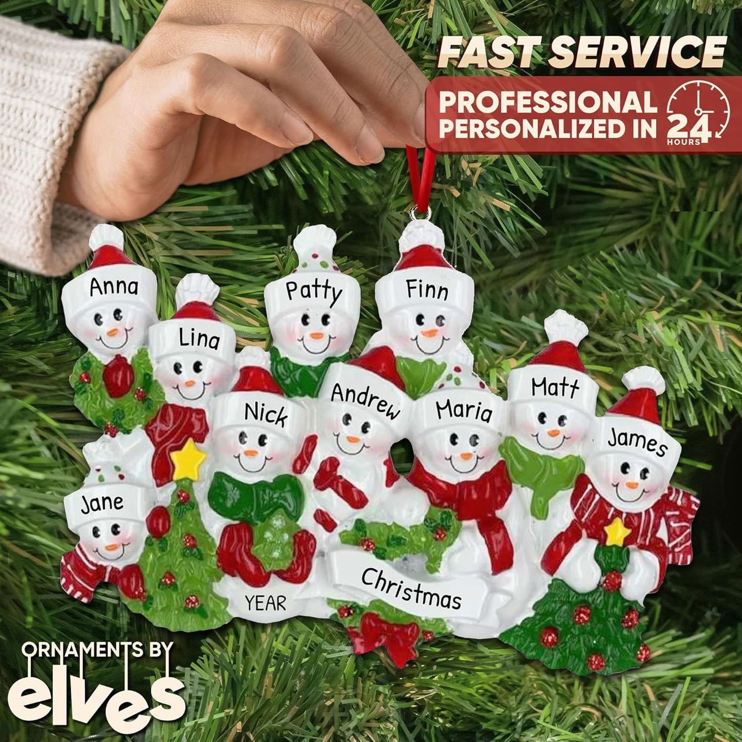 3D Snowman Family of 10 Ornament 2025 Personalized Family Christmas Ornaments 2025 | Snow People Personalized Tree Ornaments for Grandchildren, Siblings & Grandkids of Ten Ornament Snowmen Small Tree