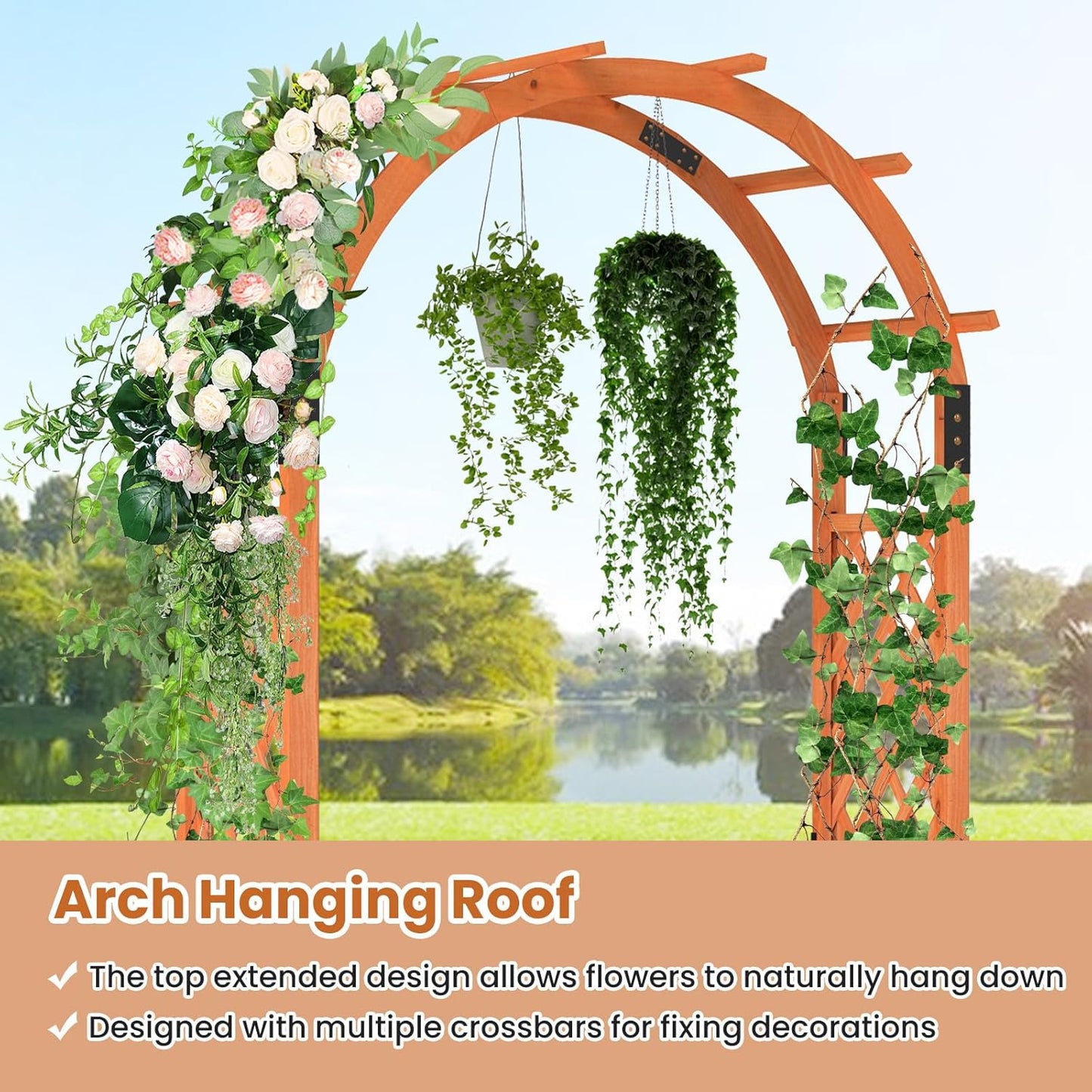 Giantex 7.7FT Wooden Garden Arbor Trellis, Outdoor Pergola Arch with Climbing Plant Support, Wood Wedding Arch for Ceremony, Pathway, Birthday Party, Garden Décor, Weather-Resistant, Easy Assembly