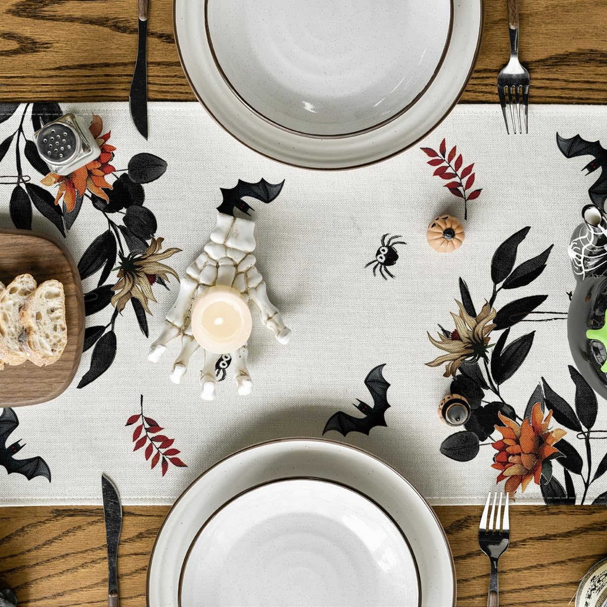 Artoid Mode Pumpkin Ghost Leaves Spider Web 210 GSM Halloween Table Runner, Spooky Kitchen Dining Table Decoration for Home Party Decor 13x90 Inch