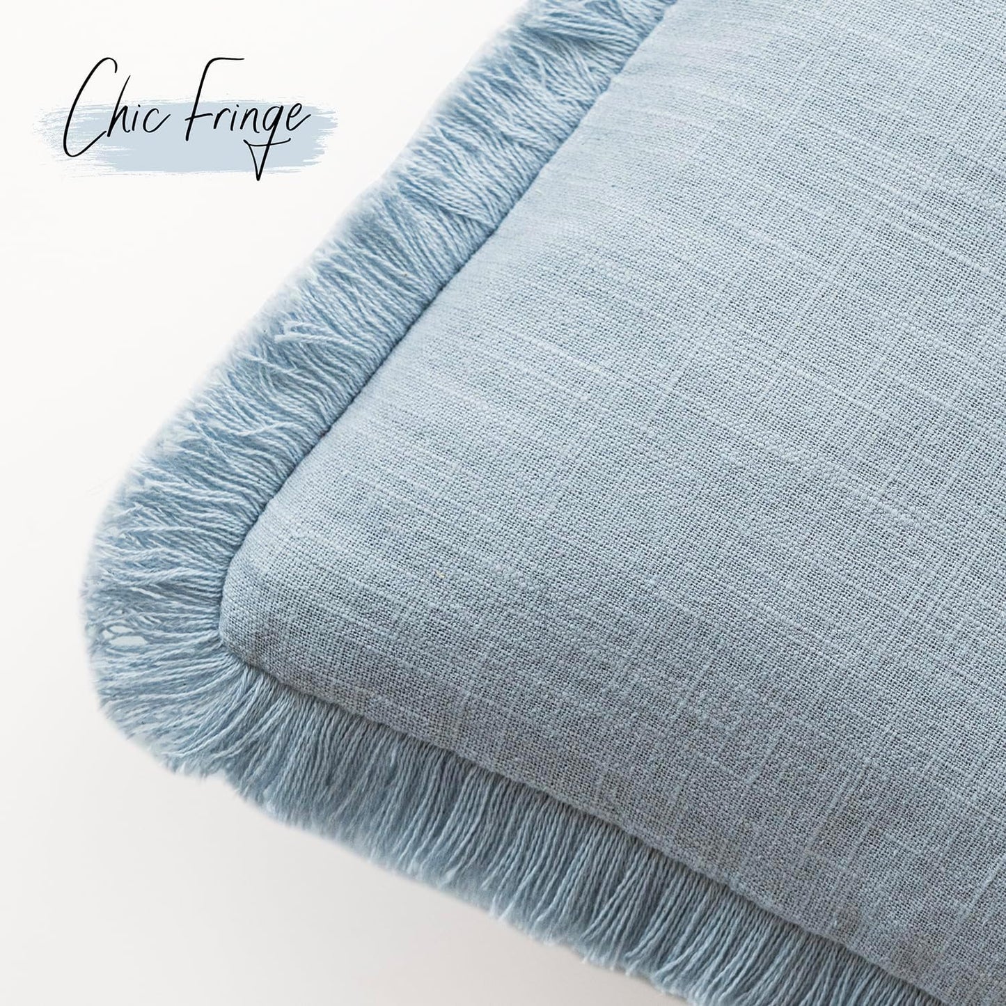 Foindtower Set of 2 Decorative Linen Fringe Throw Pillow Covers Boho Farmhouse Cushion Cover with Tassels Soft Accent Pillowcase for Couch Chair Sofa Bed Living Room Home Decor,20×20 Inch,Sky Blue